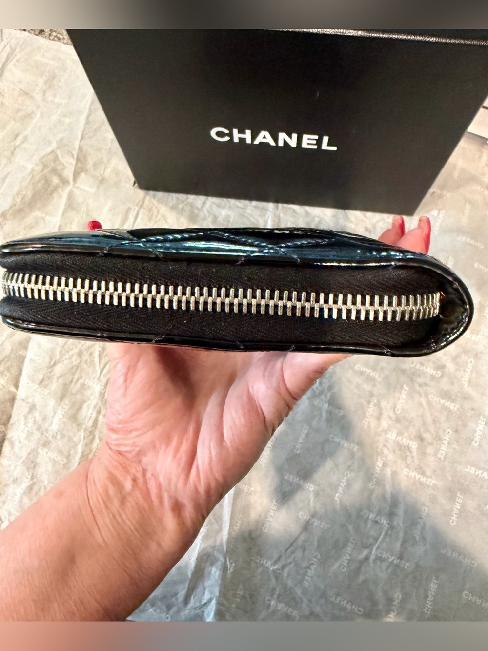 CHANEL Black Quilted Patent Zip-Around Organizer Wallet - Picture 7 of 11